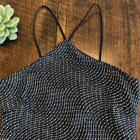 Cache | Vintage Sparkly Halter Top Cocktail Dress with Beaded Fringe, Size 2 - Picture 4 of 8